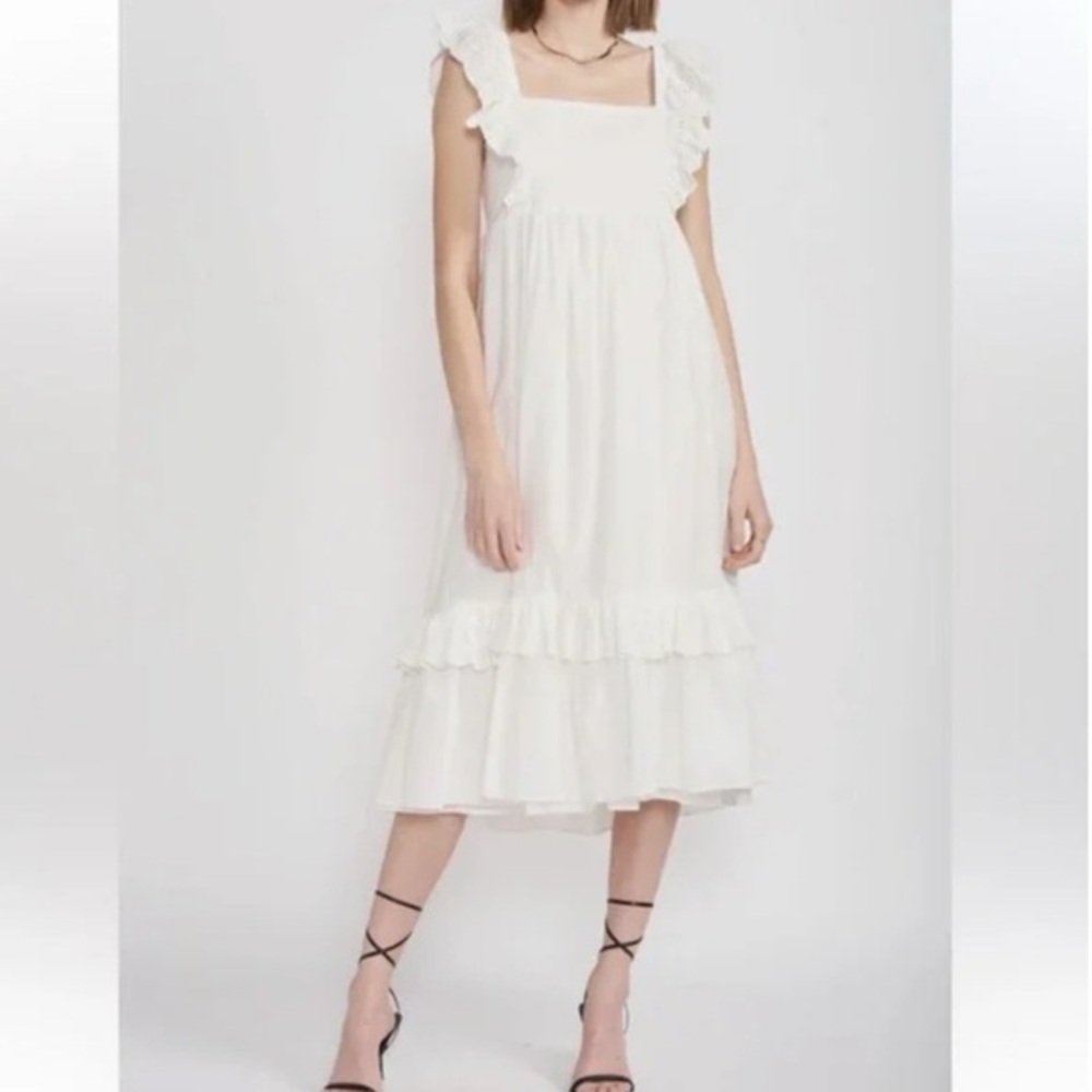 En Saison White Eyelet Lace Cotton Midi Dress
